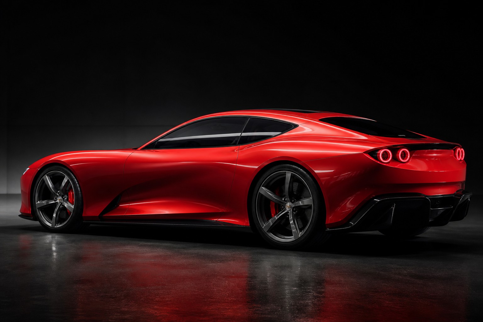 Muscular alternate Ferrari four-door GT concept in red
