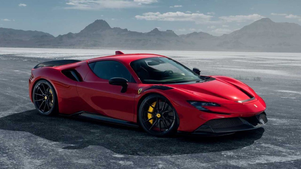 Ferrari SF90 Stradale in rosso corsa on salt flats