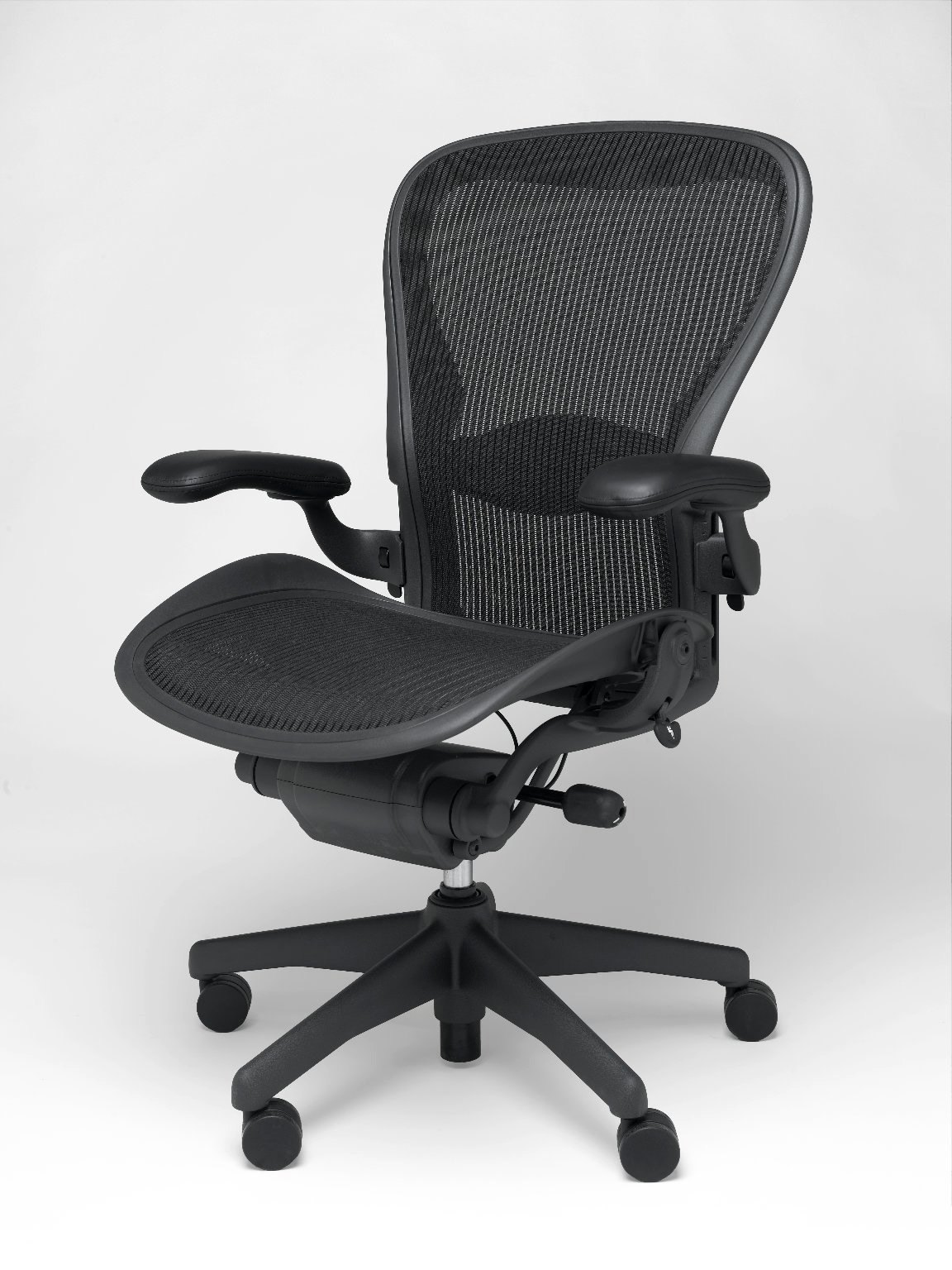 Black Herman Miller Aeron chair with Pellicle mesh seat and back