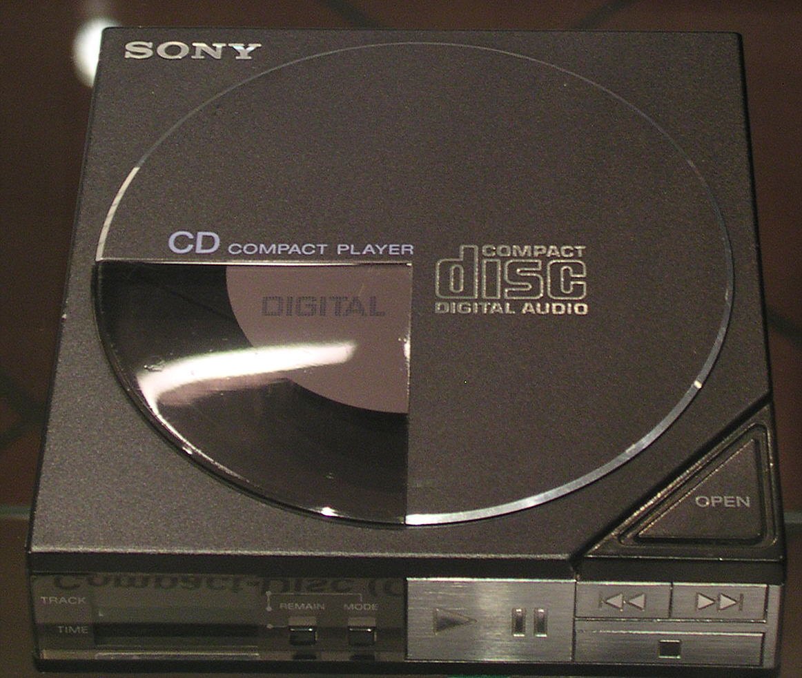 Sony Discman D-50 portable CD player, circular lid window and Compact Disc Compact Player lettering