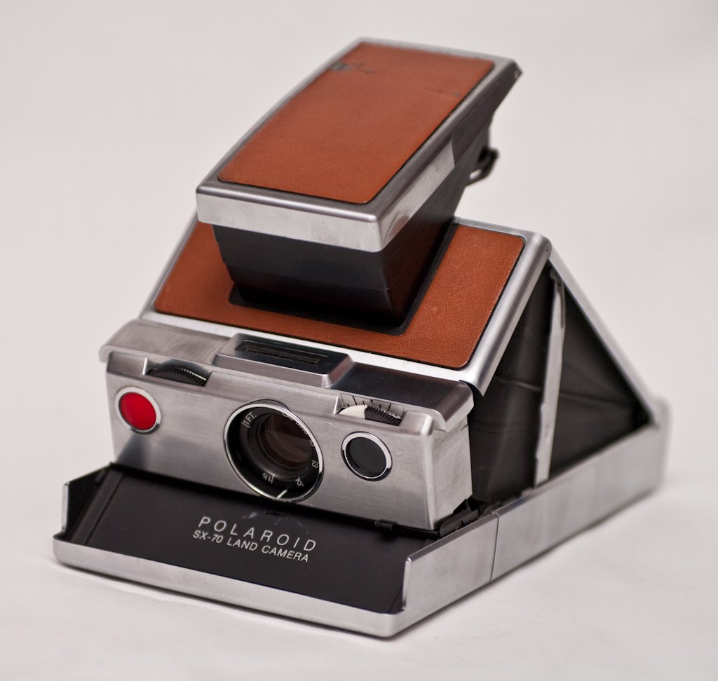 Folded Polaroid SX-70 instant camera