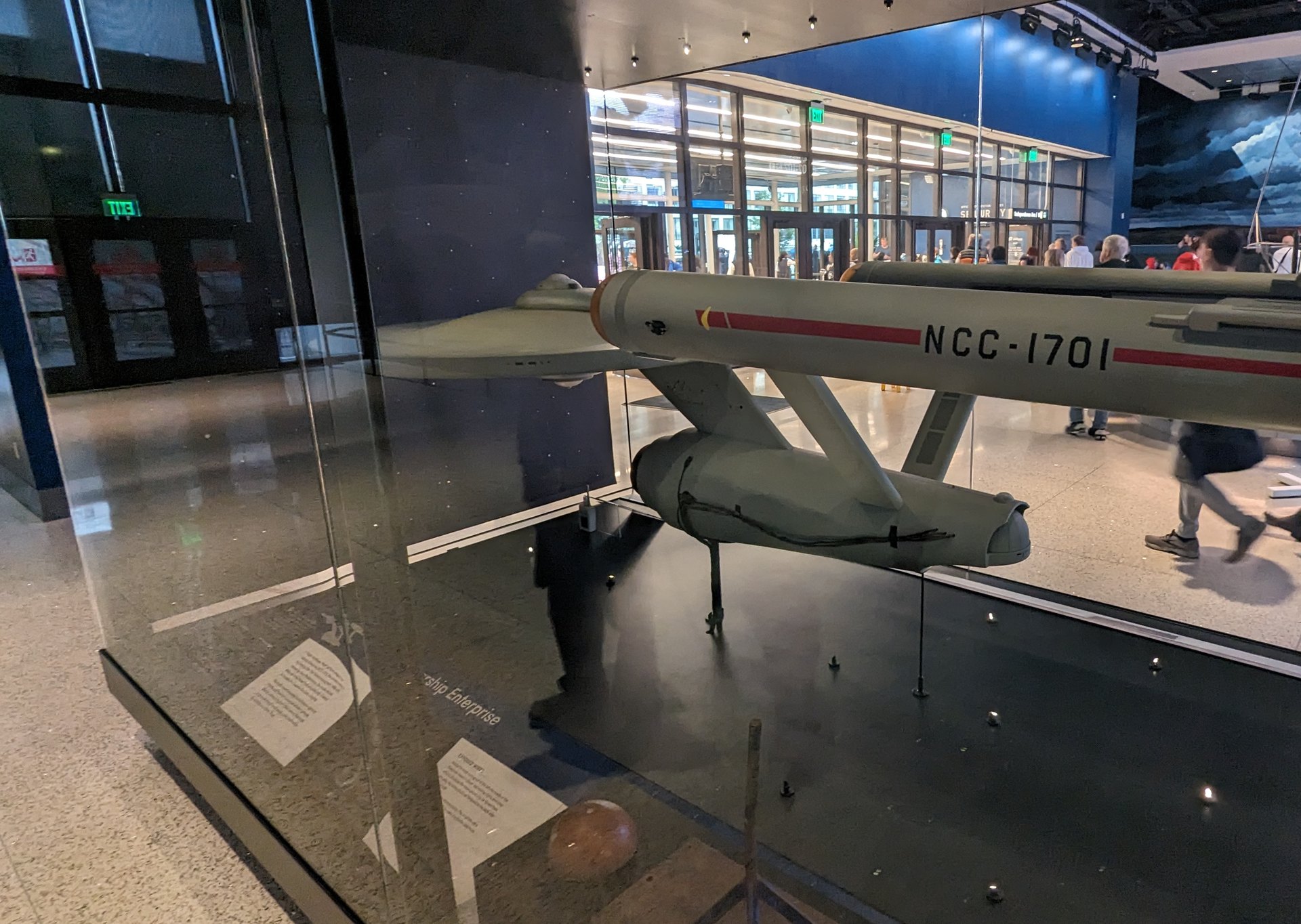 Studio model of the USS Enterprise NCC-1701 in a museum case